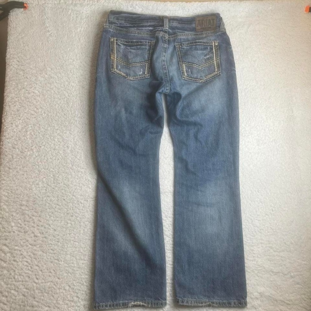 Ariat Mr slim straight men's blue jeans thick stitch embroidered 36x31